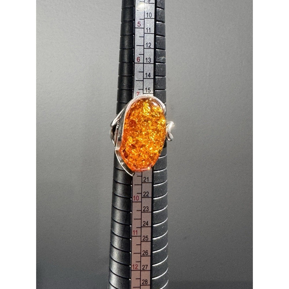 Vintage 925 Sterling Silver & Baltic Amber Ring Sz 8 ADJUSTABLE - Picture 3 of 12